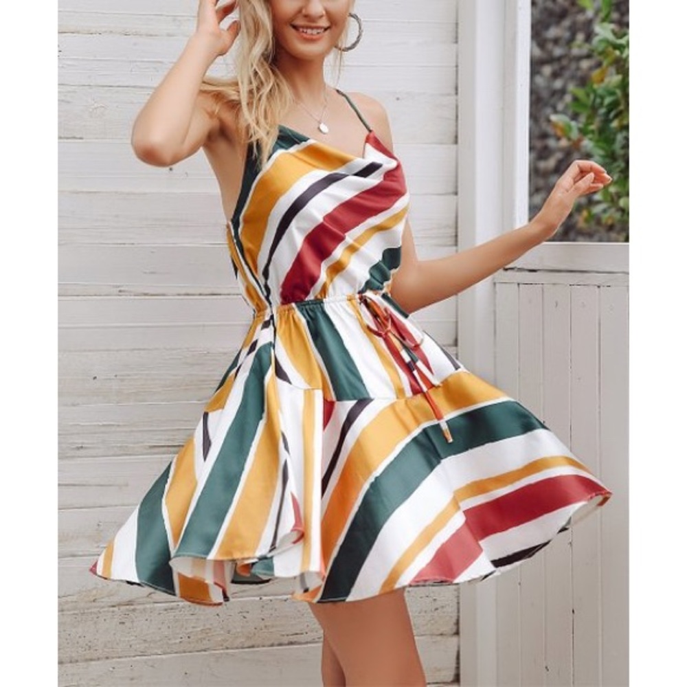 NWT Burgundy & Marigold Stripe Dress, Sz. M